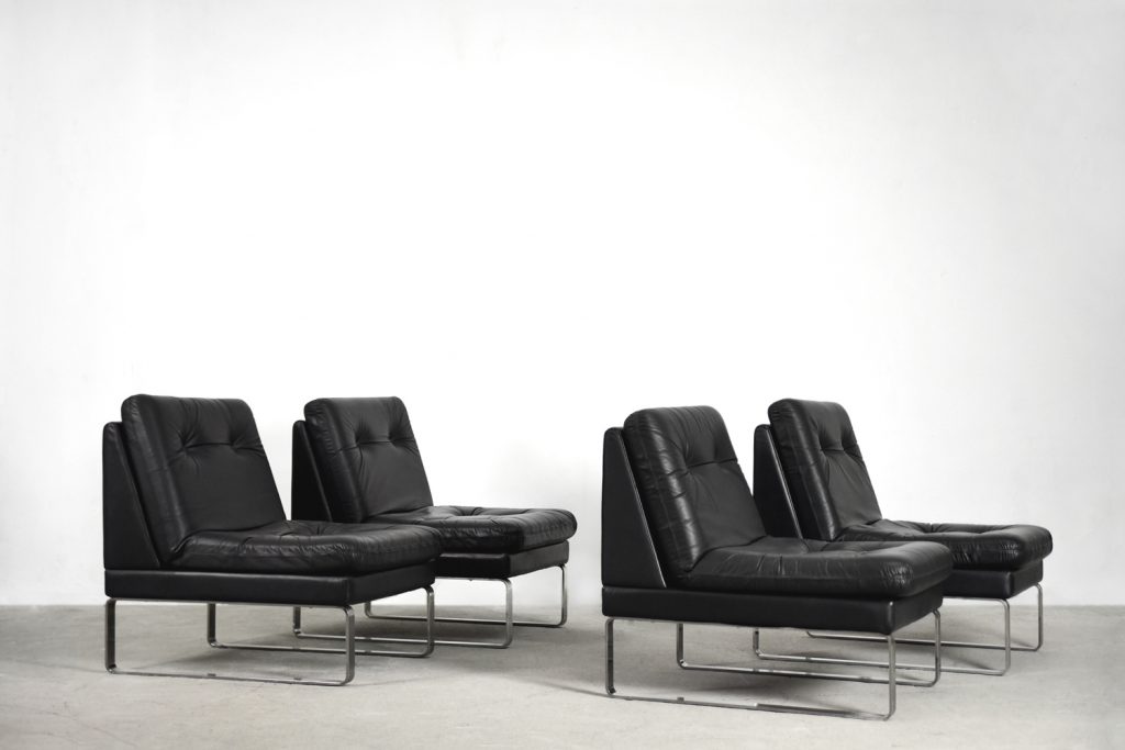 Minimalist German Leather & Chrome Modular Sofa from Klöber, 1980s