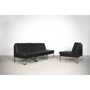 Minimalist German Leather & Chrome Modular Sofa from Klöber, 1980s