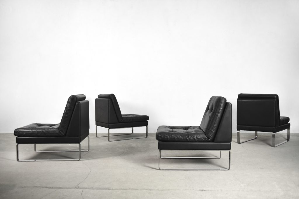 Minimalist German Leather & Chrome Modular Sofa from Klöber, 1980s