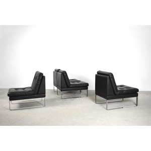 Minimalist German Leather & Chrome Modular Sofa from Klöber, 1980s
