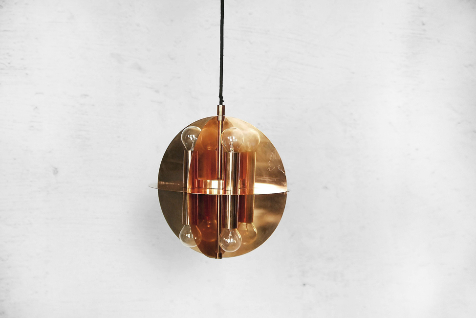 Copper Gold Pendant Lamp with 8 Lights, 1970s