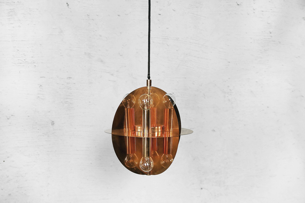 Copper Gold Pendant Lamp with 8 Lights, 1970s