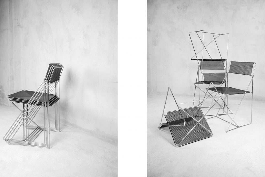 Minimalist Metal X-Line Chairs by Niels Jørgen Haugesen for Hybodan, 1970s, Set of 4