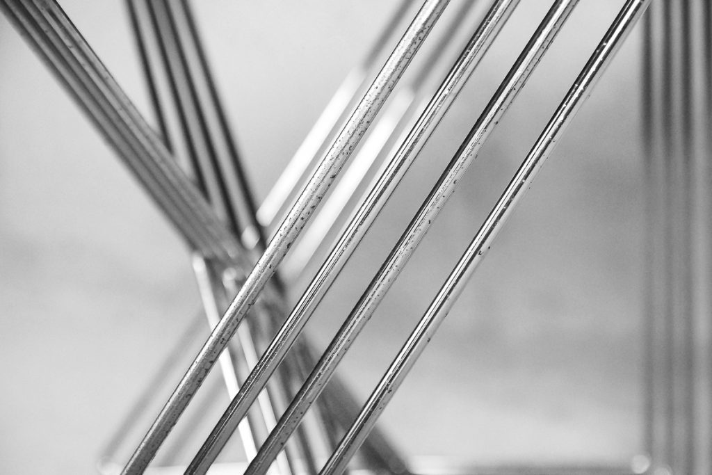 Minimalist Metal X-Line Chairs by Niels Jørgen Haugesen for Hybodan, 1970s, Set of 4