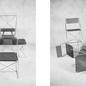Minimalist Metal X-Line Chairs by Niels Jørgen Haugesen for Hybodan, 1970s, Set of 4