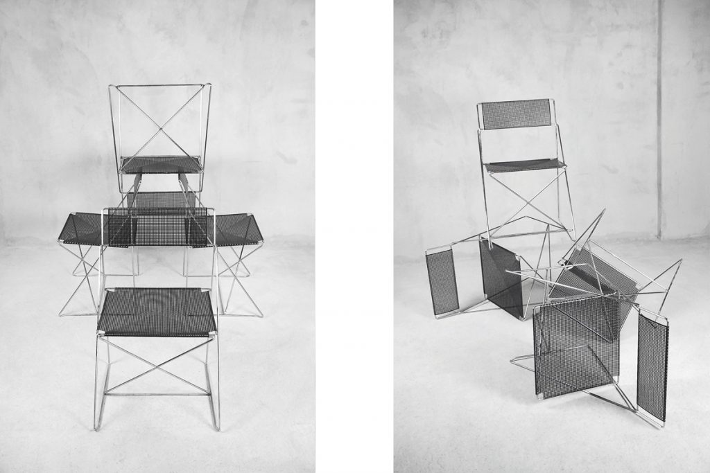 Minimalist Metal X-Line Chairs by Niels Jørgen Haugesen for Hybodan, 1970s, Set of 4