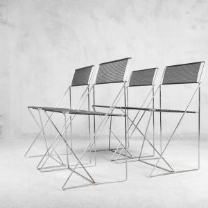 Minimalist Metal X-Line Chairs by Niels Jørgen Haugesen for Hybodan, 1970s, Set of 4