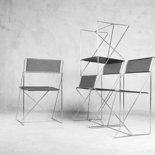 Minimalist Metal X-Line Chairs by Niels Jørgen Haugesen for Hybodan, 1970s, Set of 4