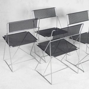 Minimalist Metal X-Line Chairs by Niels Jørgen Haugesen for Hybodan, 1970s, Set of 4