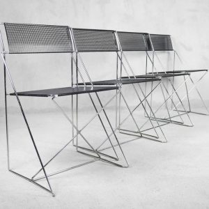 Minimalist Metal X-Line Chairs by Niels Jørgen Haugesen for Hybodan, 1970s, Set of 4