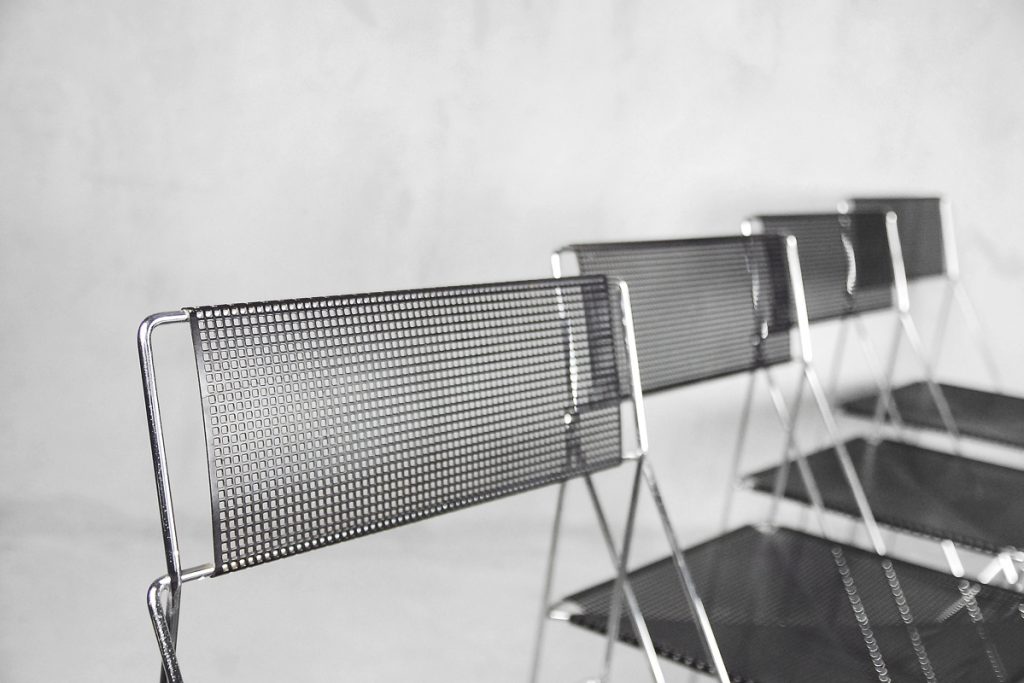 Minimalist Metal X-Line Chairs by Niels Jørgen Haugesen for Hybodan, 1970s, Set of 4
