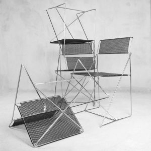 Minimalist Metal X-Line Chairs by Niels Jørgen Haugesen for Hybodan, 1970s, Set of 4