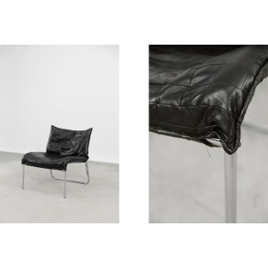 Vintage Mid-Century Scandinavian Modern Black Patchwork Leather Lounge Chair SET from IKEA, 1980s, Set of 2