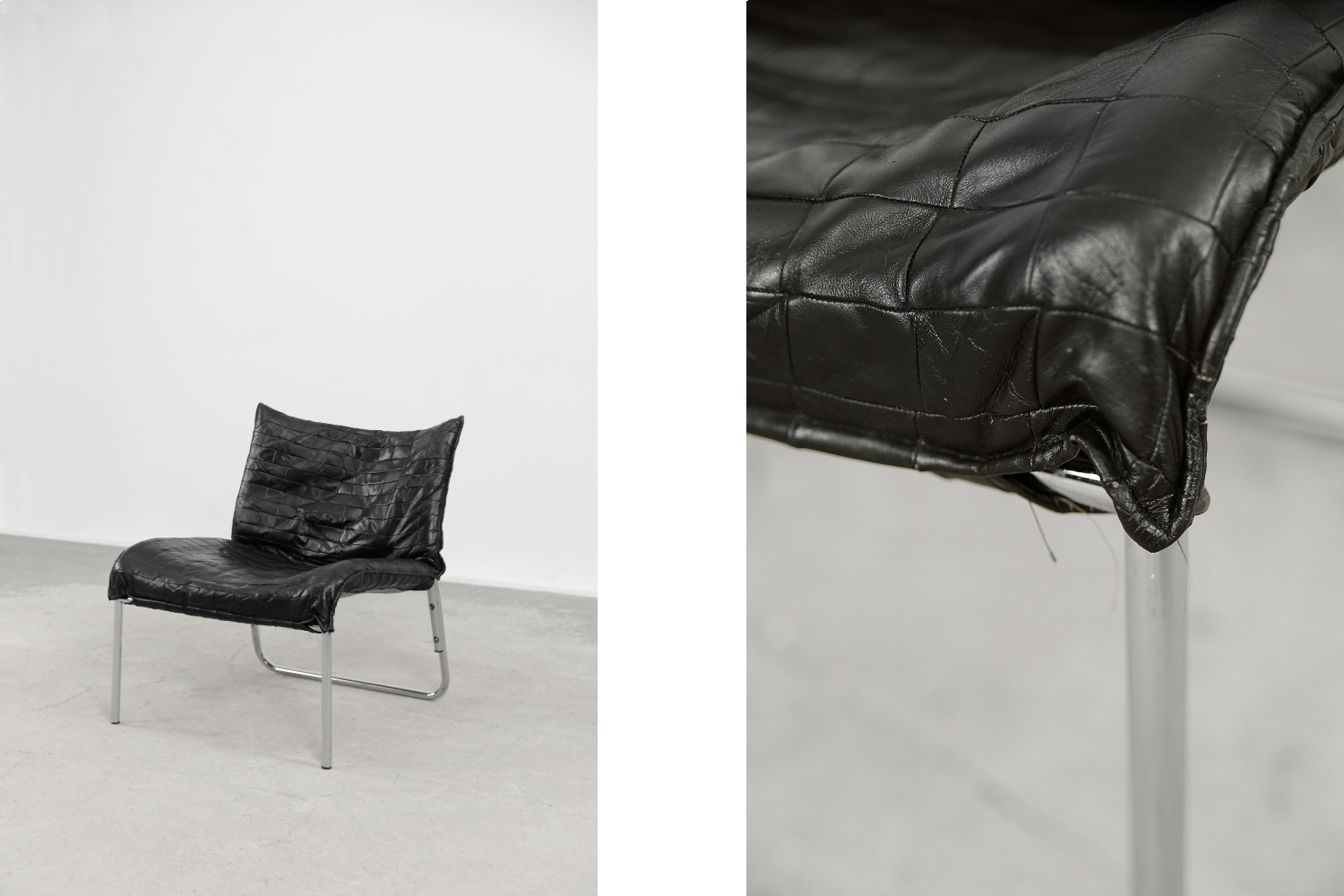 Vintage Mid-Century Scandinavian Modern Black Patchwork Leather Lounge Chair SET from IKEA, 1980s, Set of 2