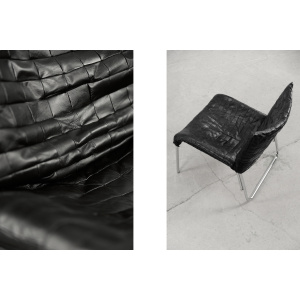 Vintage Mid-Century Scandinavian Modern Black Patchwork Leather Lounge Chair SET from IKEA, 1980s, Set of 2