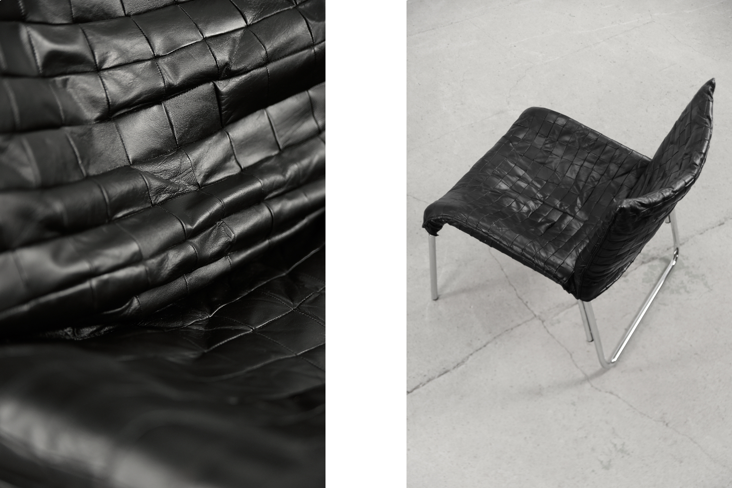 Vintage Mid-Century Scandinavian Modern Black Patchwork Leather Lounge Chair SET from IKEA, 1980s, Set of 2