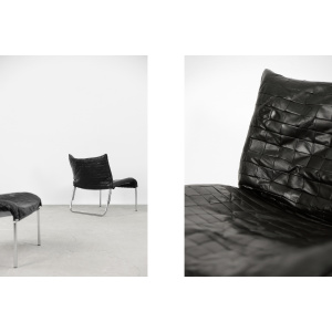 Vintage Mid-Century Scandinavian Modern Black Patchwork Leather Lounge Chair SET from IKEA, 1980s, Set of 2