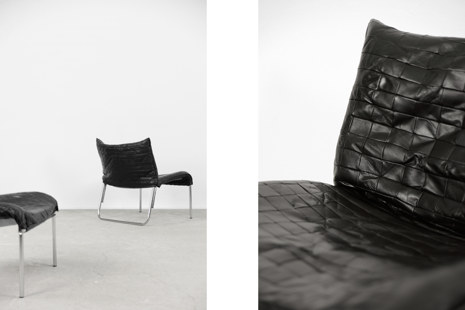 Vintage Mid-Century Scandinavian Modern Black Patchwork Leather Lounge Chair SET from IKEA, 1980s, Set of 2