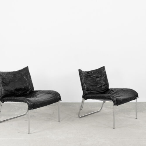 Vintage Scandinavian Black Patchwork Leather Lounge Chair, 1960s