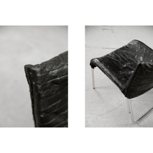 Vintage Mid-Century Scandinavian Modern Black Patchwork Leather Lounge Chair SET from IKEA, 1980s, Set of 2