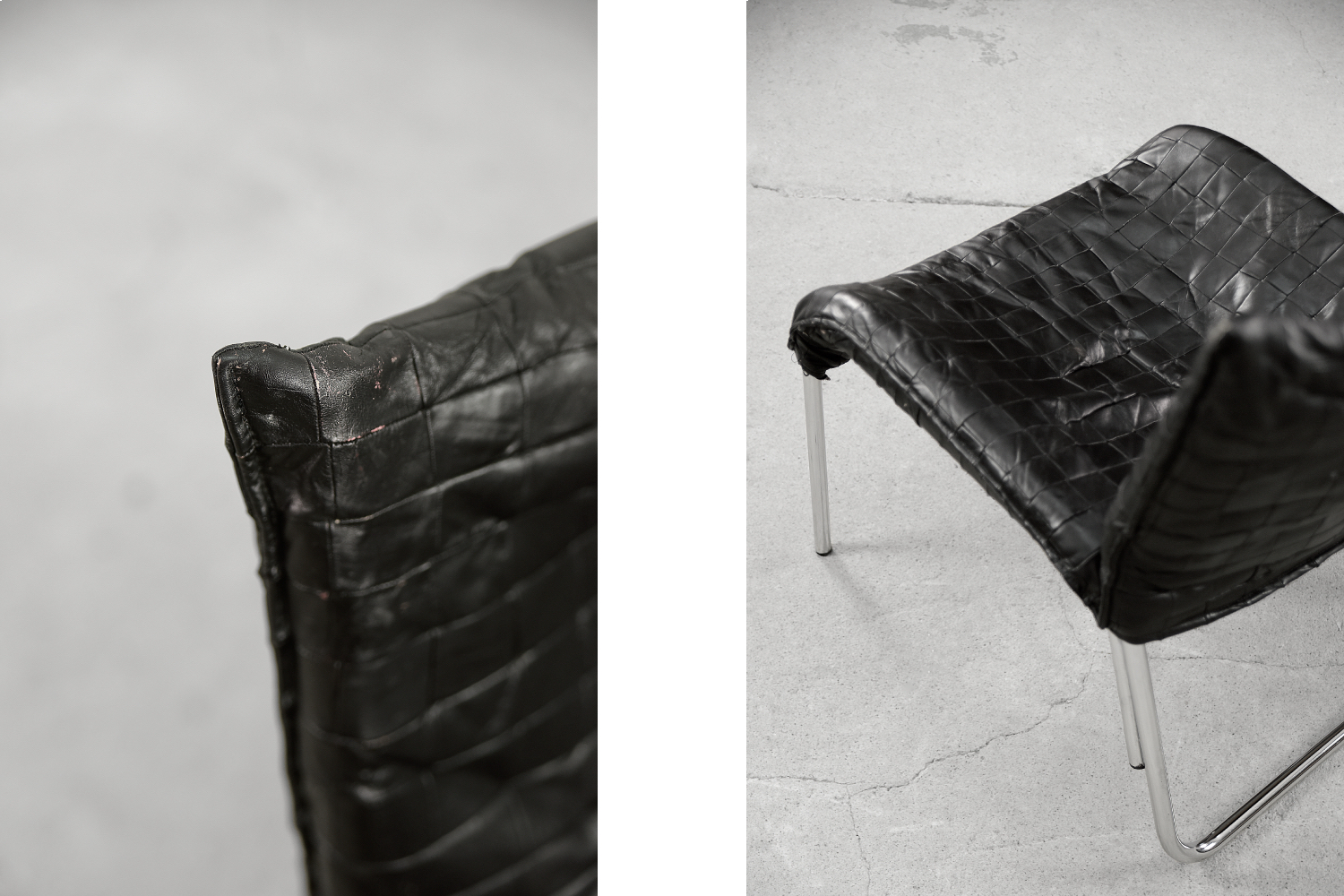 Vintage Mid-Century Scandinavian Modern Black Patchwork Leather Lounge Chair SET from IKEA, 1980s, Set of 2