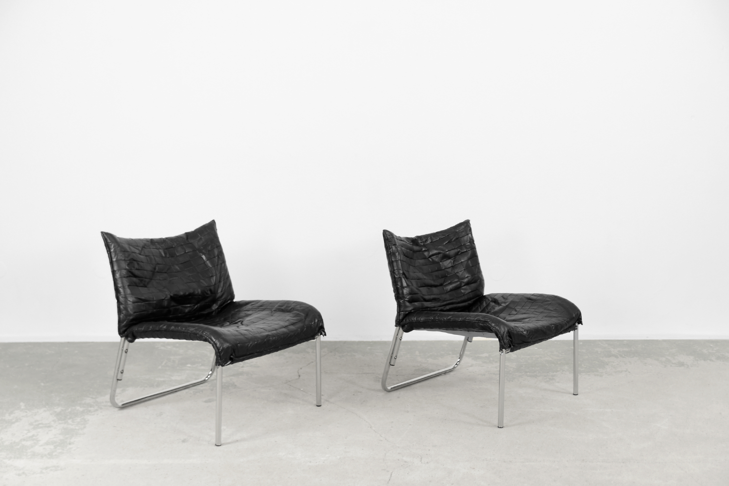 Vintage Scandinavian Black Patchwork Leather Lounge Chair, 1960s