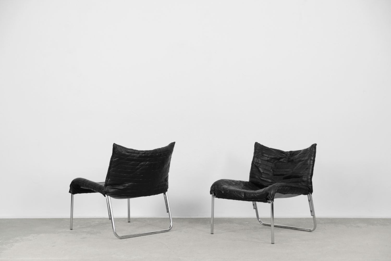 Vintage Mid-Century Scandinavian Modern Black Patchwork Leather Lounge Chair SET from IKEA, 1980s, Set of 2