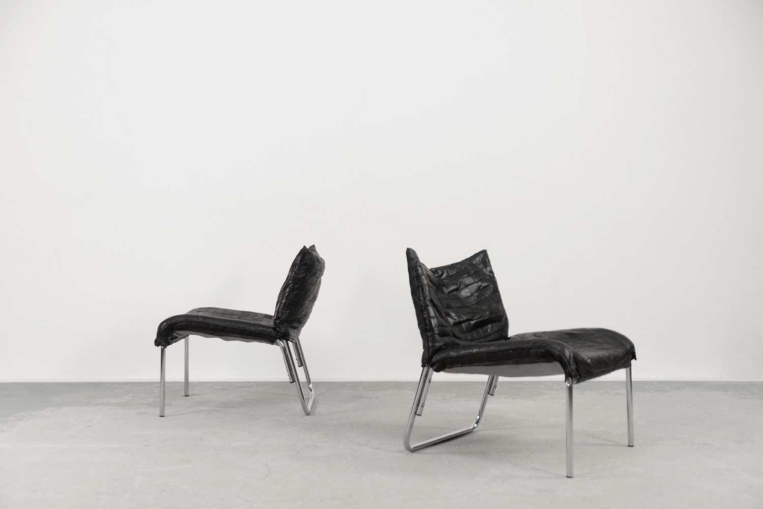 Vintage Mid-Century Scandinavian Modern Black Patchwork Leather Lounge Chair SET from IKEA, 1980s, Set of 2