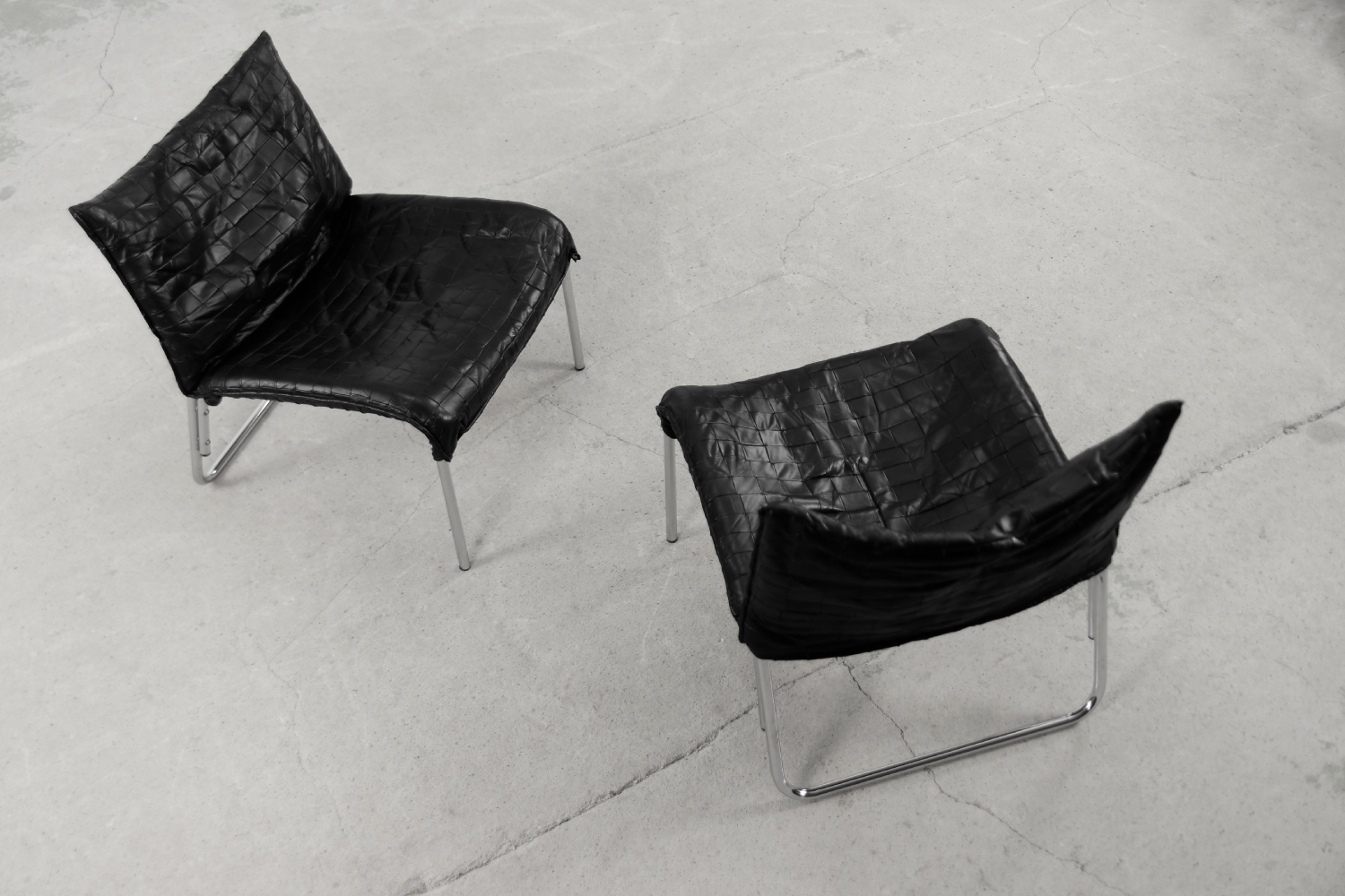 Vintage Mid-Century Scandinavian Modern Black Patchwork Leather Lounge Chair SET from IKEA, 1980s, Set of 2