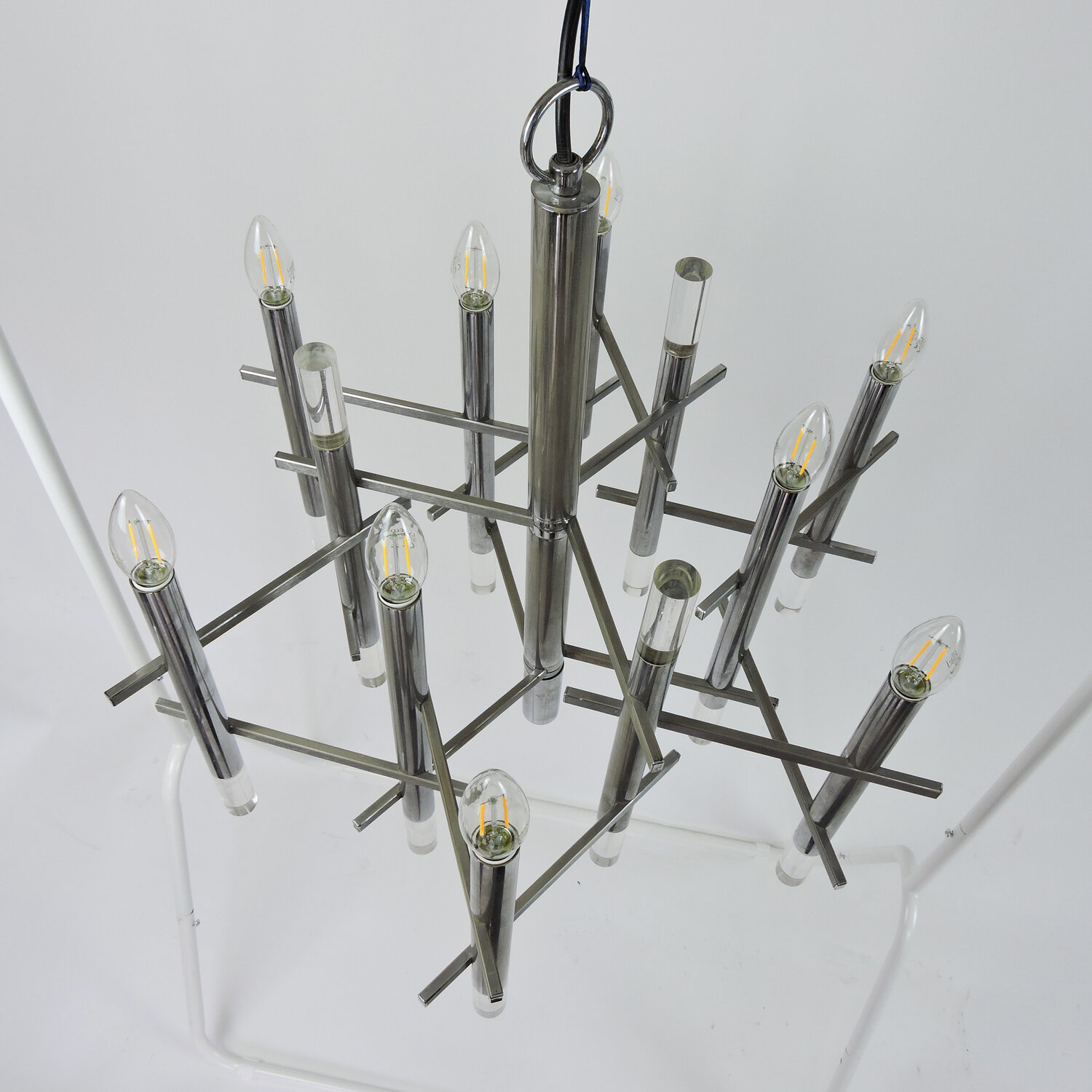 Italian Chrome And Lucite Chandelier By Gaetano Sciolari, 1970