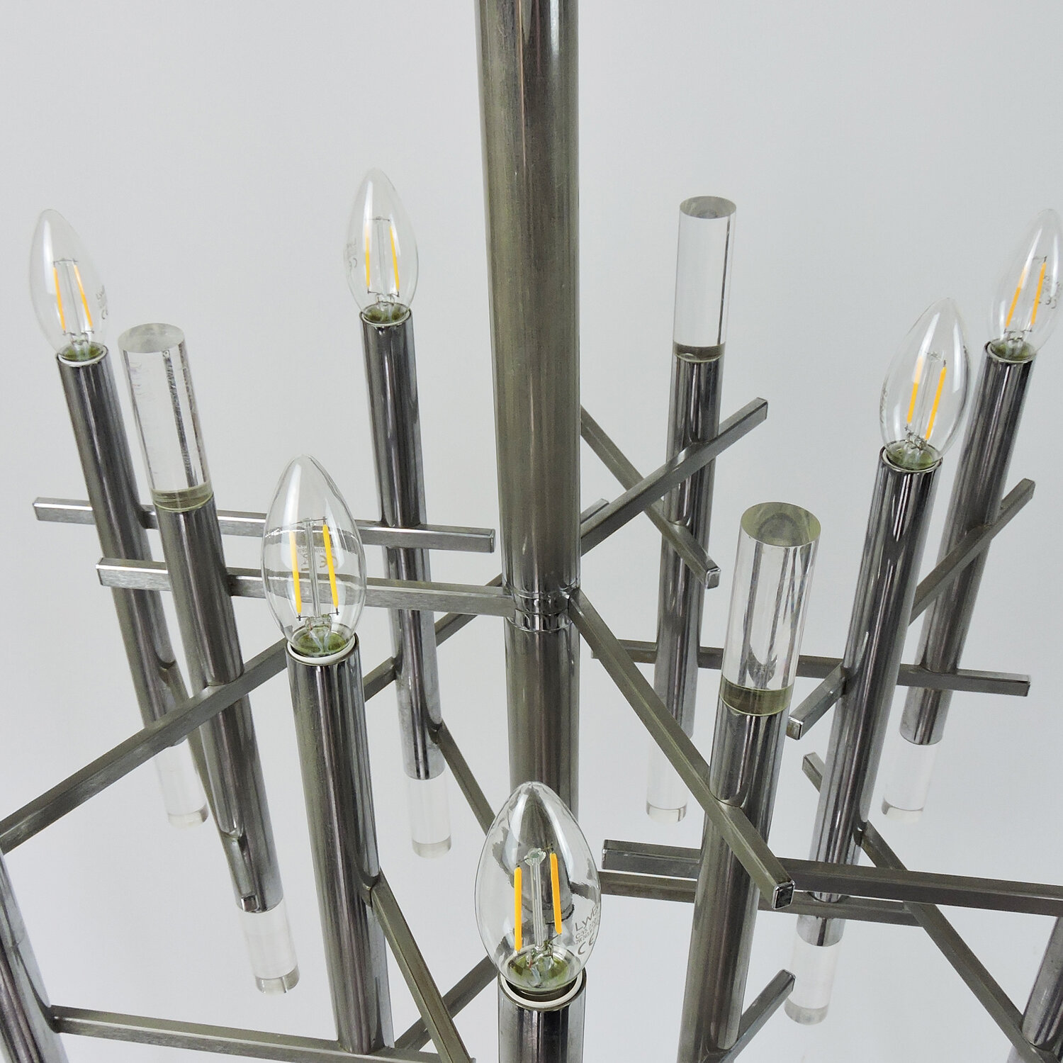 Italian Chrome And Lucite Chandelier By Gaetano Sciolari, 1970