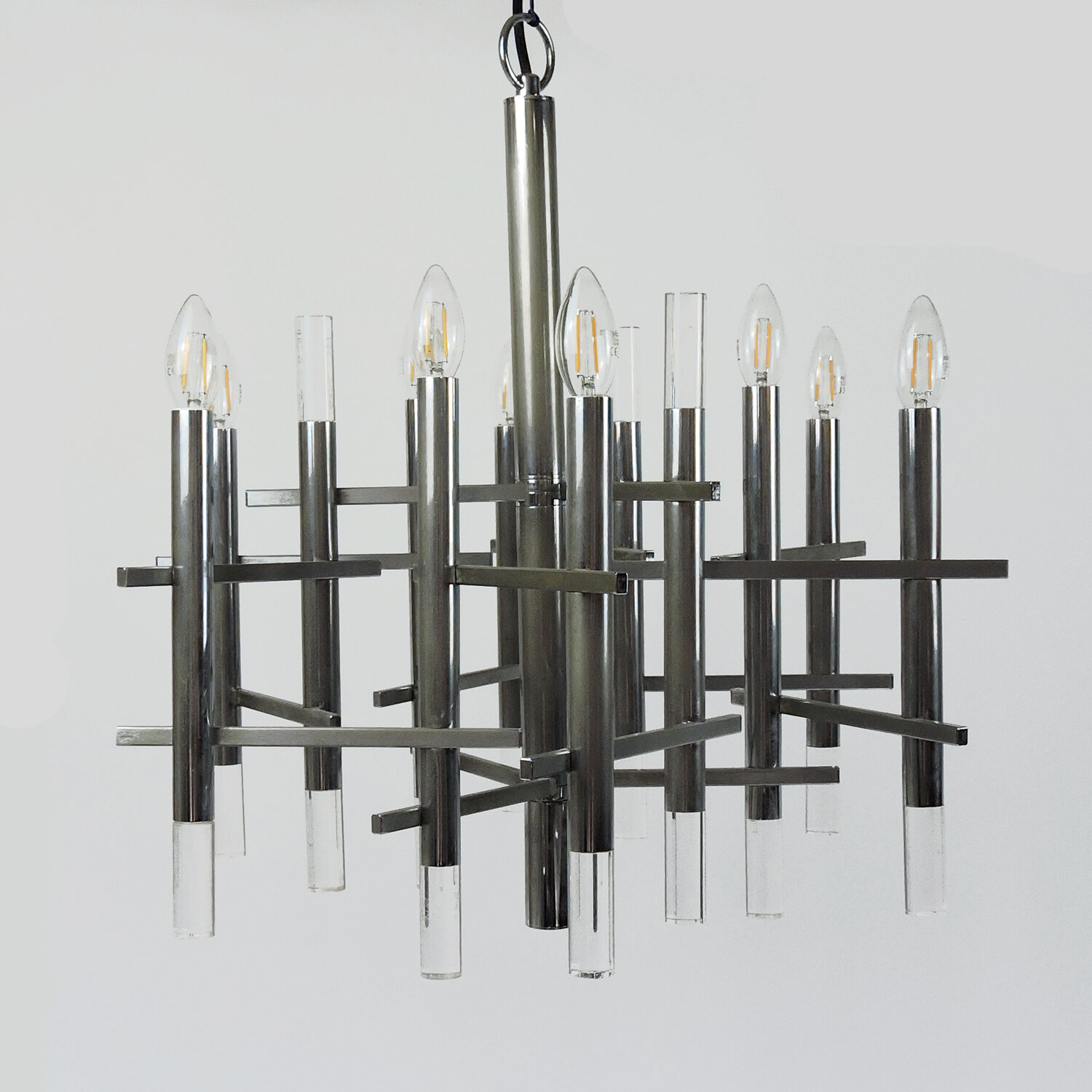 Italian Chrome And Lucite Chandelier By Gaetano Sciolari, 1970