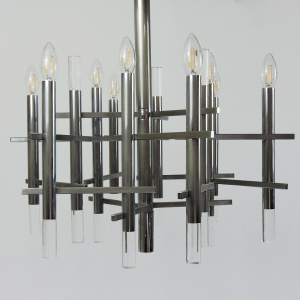 Italian Chrome And Lucite Chandelier By Gaetano Sciolari, 1970