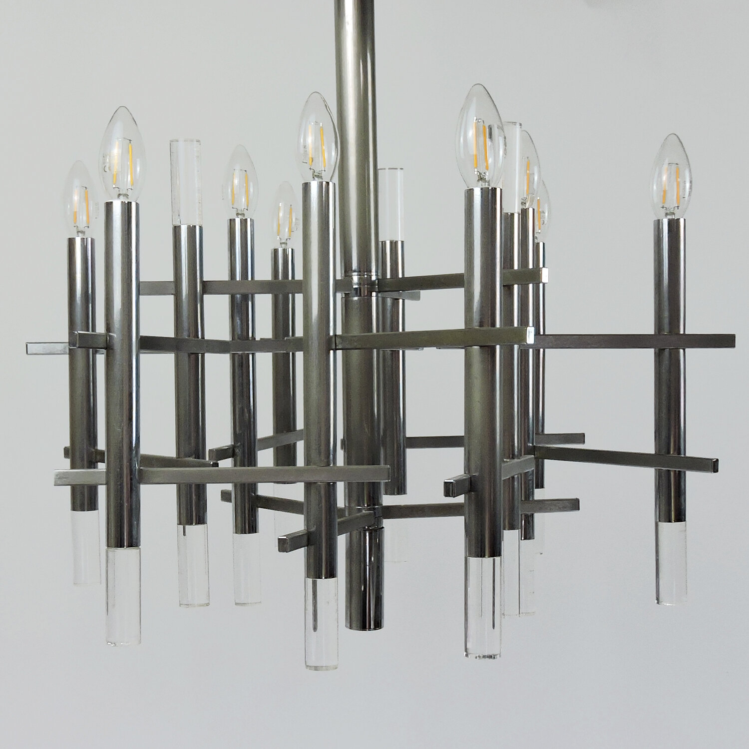 Italian Chrome And Lucite Chandelier By Gaetano Sciolari, 1970