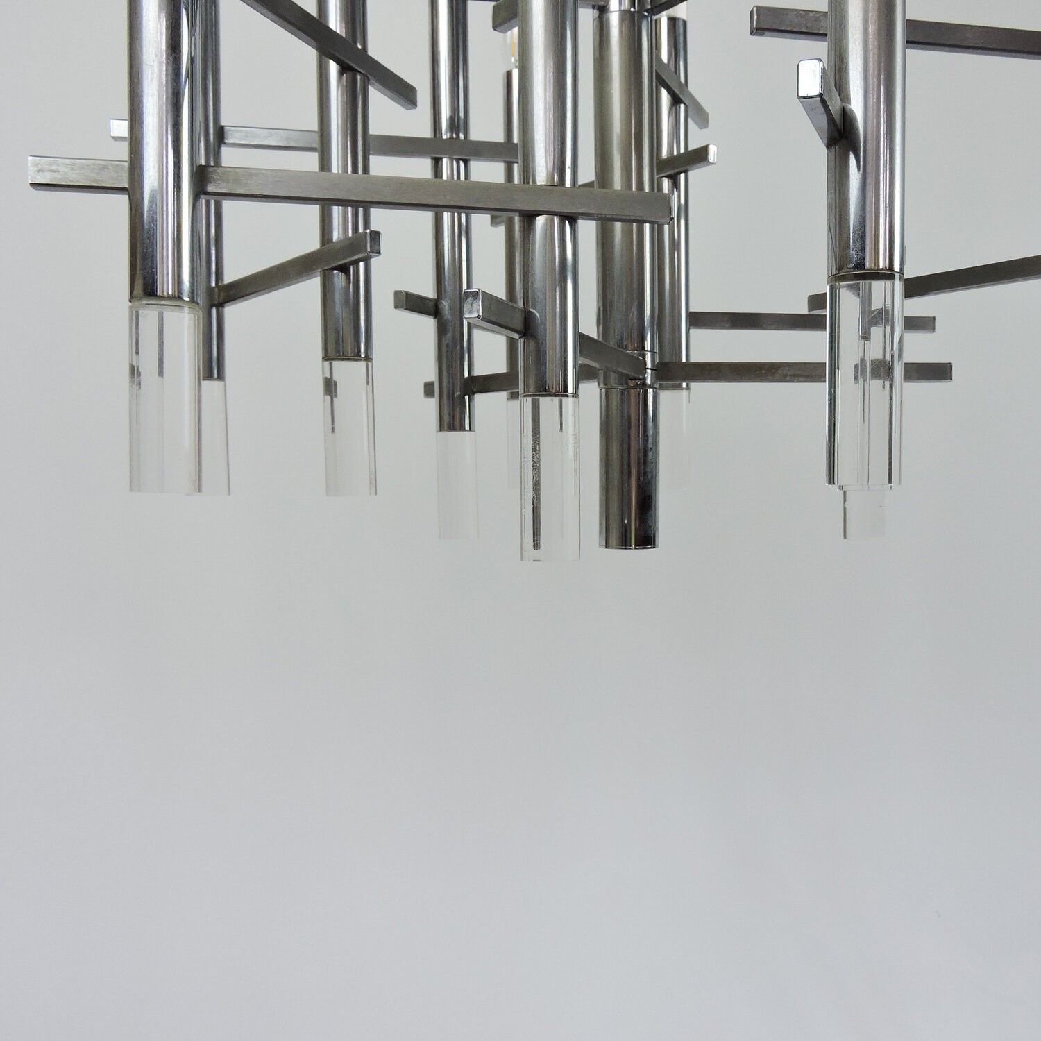 Italian Chrome And Lucite Chandelier By Gaetano Sciolari, 1970