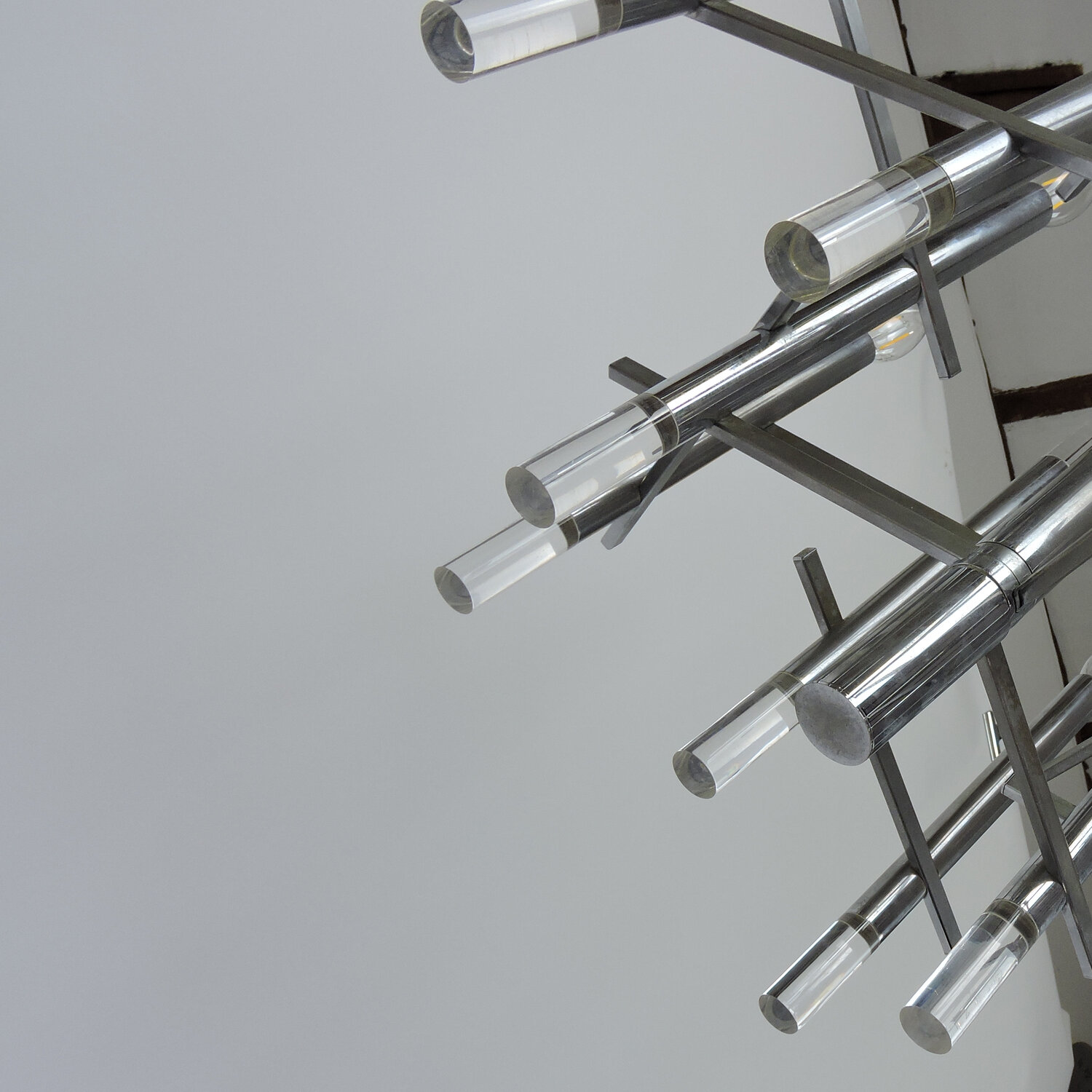 Italian Chrome And Lucite Chandelier By Gaetano Sciolari, 1970