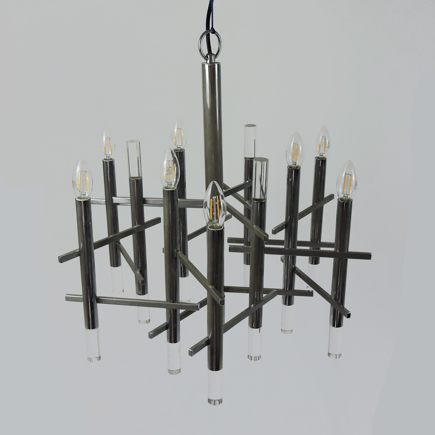 Italian Chrome And Lucite Chandelier By Gaetano Sciolari, 1970