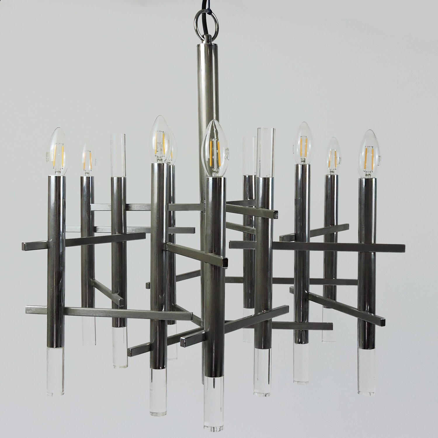 Italian Chrome And Lucite Chandelier By Gaetano Sciolari, 1970