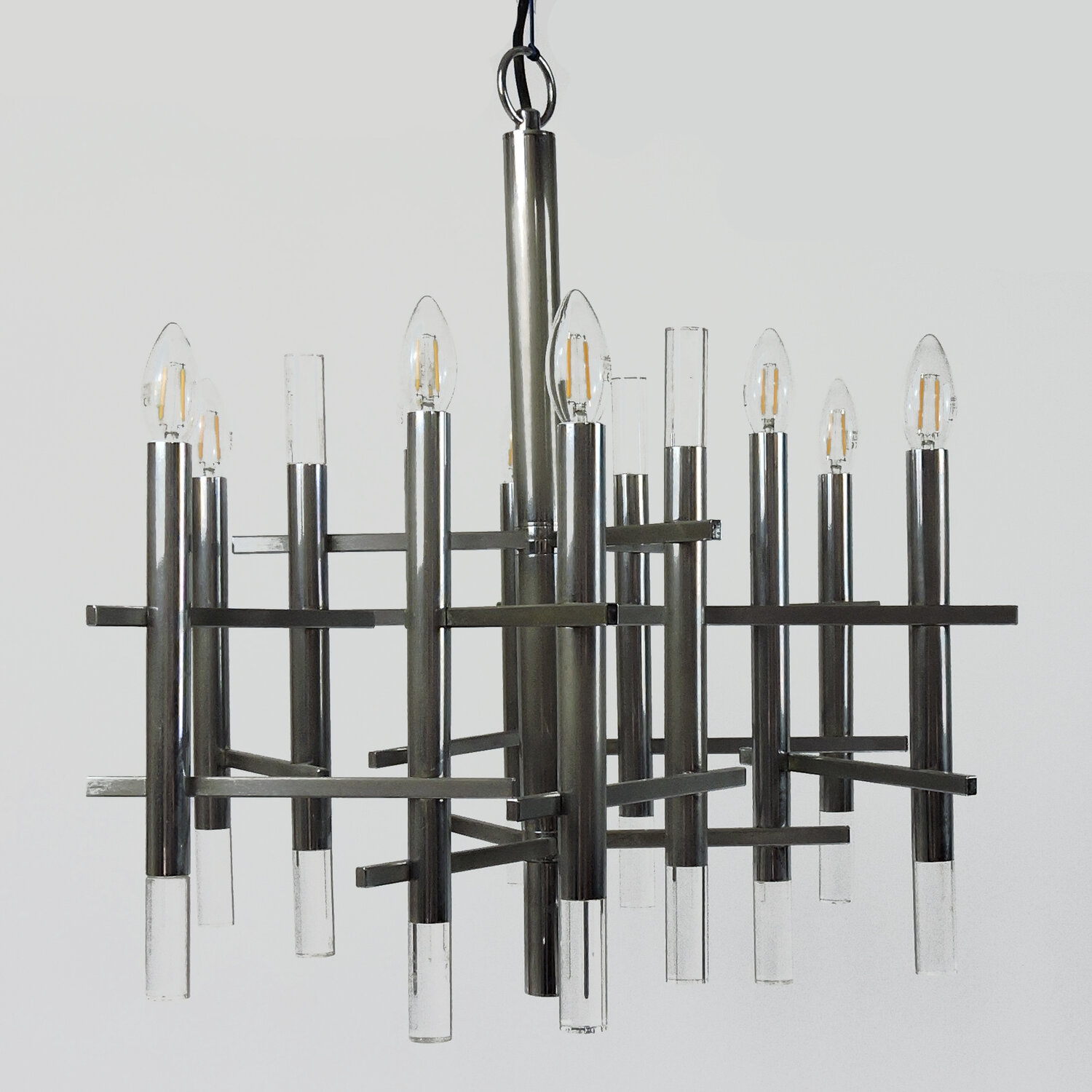 Italian Chrome And Lucite Chandelier By Gaetano Sciolari, 1970