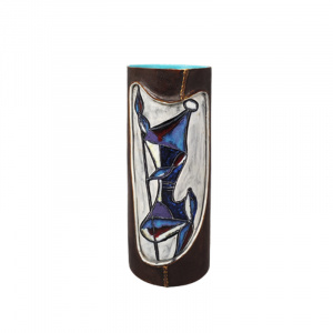 1950s Gorgeous Marcello Fantoni Ceramic Vase Encased in Leather. Made in Italy