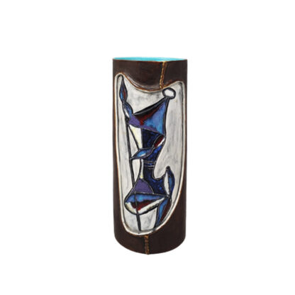 1950s Gorgeous Marcello Fantoni Ceramic Vase Encased in Leather. Made in Italy