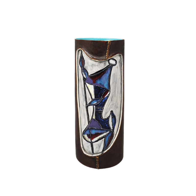 1950s Gorgeous Marcello Fantoni Ceramic Vase Encased in Leather. Made in Italy