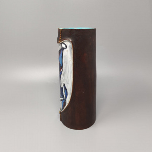 1950s Gorgeous Marcello Fantoni Ceramic Vase Encased in Leather. Made in Italy
