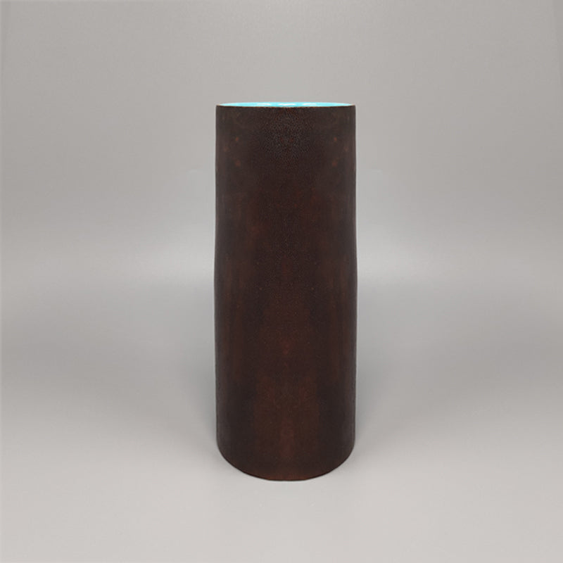 1950s Gorgeous Marcello Fantoni Ceramic Vase Encased in Leather. Made in Italy
