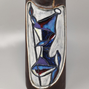 1950s Gorgeous Marcello Fantoni Ceramic Vase Encased in Leather. Made in Italy