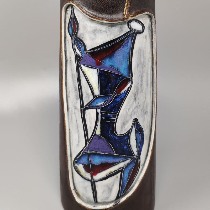 1950s Gorgeous Marcello Fantoni Ceramic Vase Encased in Leather. Made in Italy