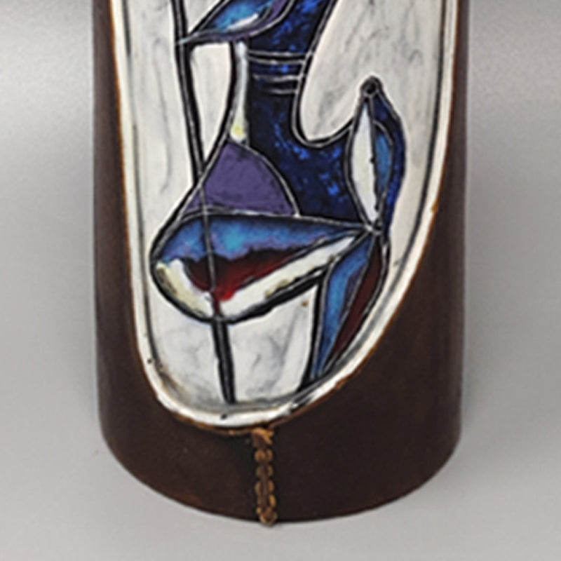 1950s Gorgeous Marcello Fantoni Ceramic Vase Encased in Leather. Made in Italy