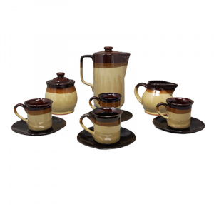 1970s Gorgeous Brown Coffee Set in Faenza Ceramic. Handmade Made in Italy