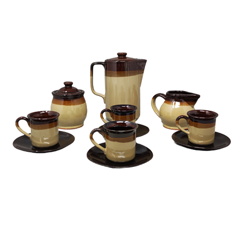 1970s Gorgeous Brown Coffee Set in Faenza Ceramic. Handmade Made in Italy
