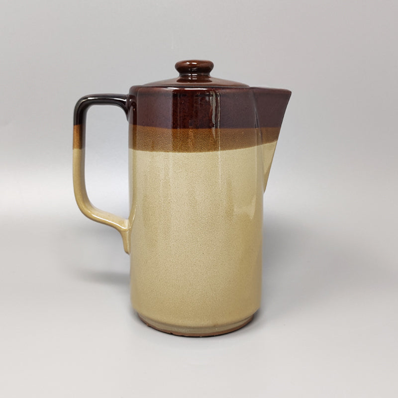 1970s Gorgeous Brown Coffee Set in Faenza Ceramic. Handmade Made in Italy